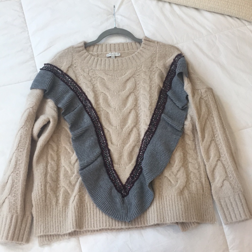 Moon River Crew Neck Sweater, Cream/Grey